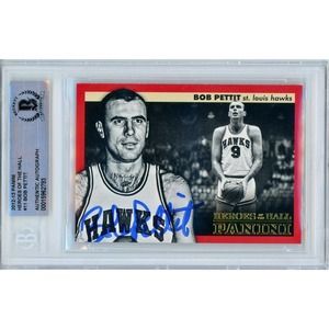 Bob Pettit Autograph NBA Basketball Card - St Louis Hawks, Beckett Slab, Panini